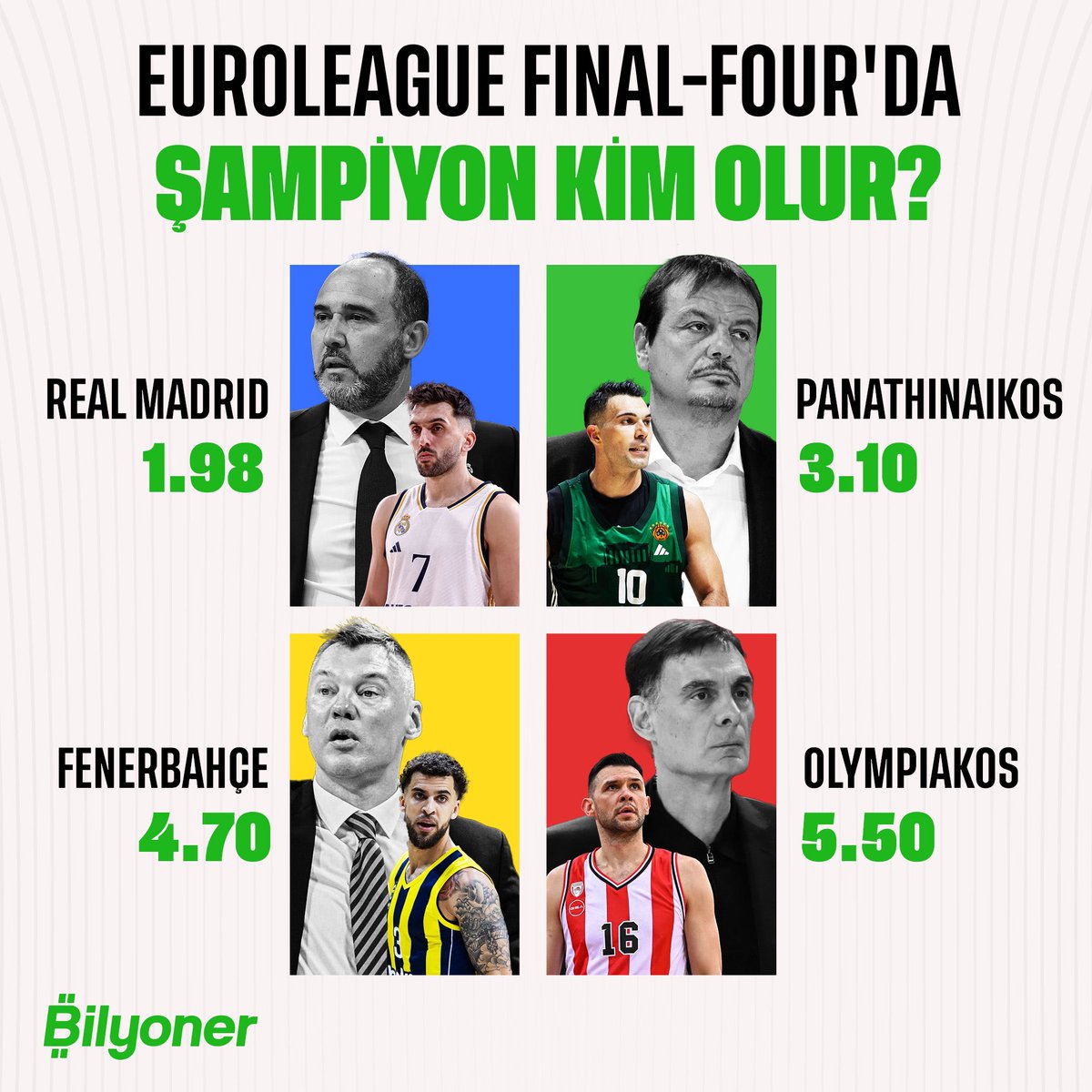 Bilyoner's tweet photo. 🏆 #F4GLORY'de hangi takım mutlu sona ulaşır?

✨ EuroLeague Final-Four'a özel bahislere Bilyoner'de HEMEN OYNA! 

➡️ https://t.co/MzuuUe8b90 https://t.co/Mop3U0mTfC
