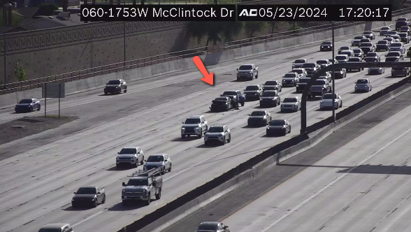 US 60 eastbound near McClintock: A crash is blocking the right lanes.