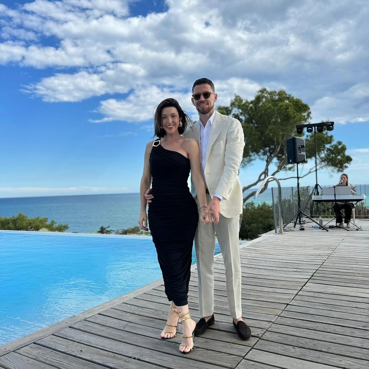 Jorginho & his fiancée Catherine Harding attending a wedding in Barcelona, Spain 💒 🇪🇸