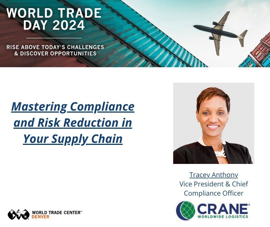 We're thrilled to announce Tracey Anthony as a speaker at #WorldTradeDay2024! Join us as she delves into Mastering Compliance and Risk Reduction in Supply Chains. Gain essential strategies to navigate global challenges effectively. buff.ly/4bs1JH7