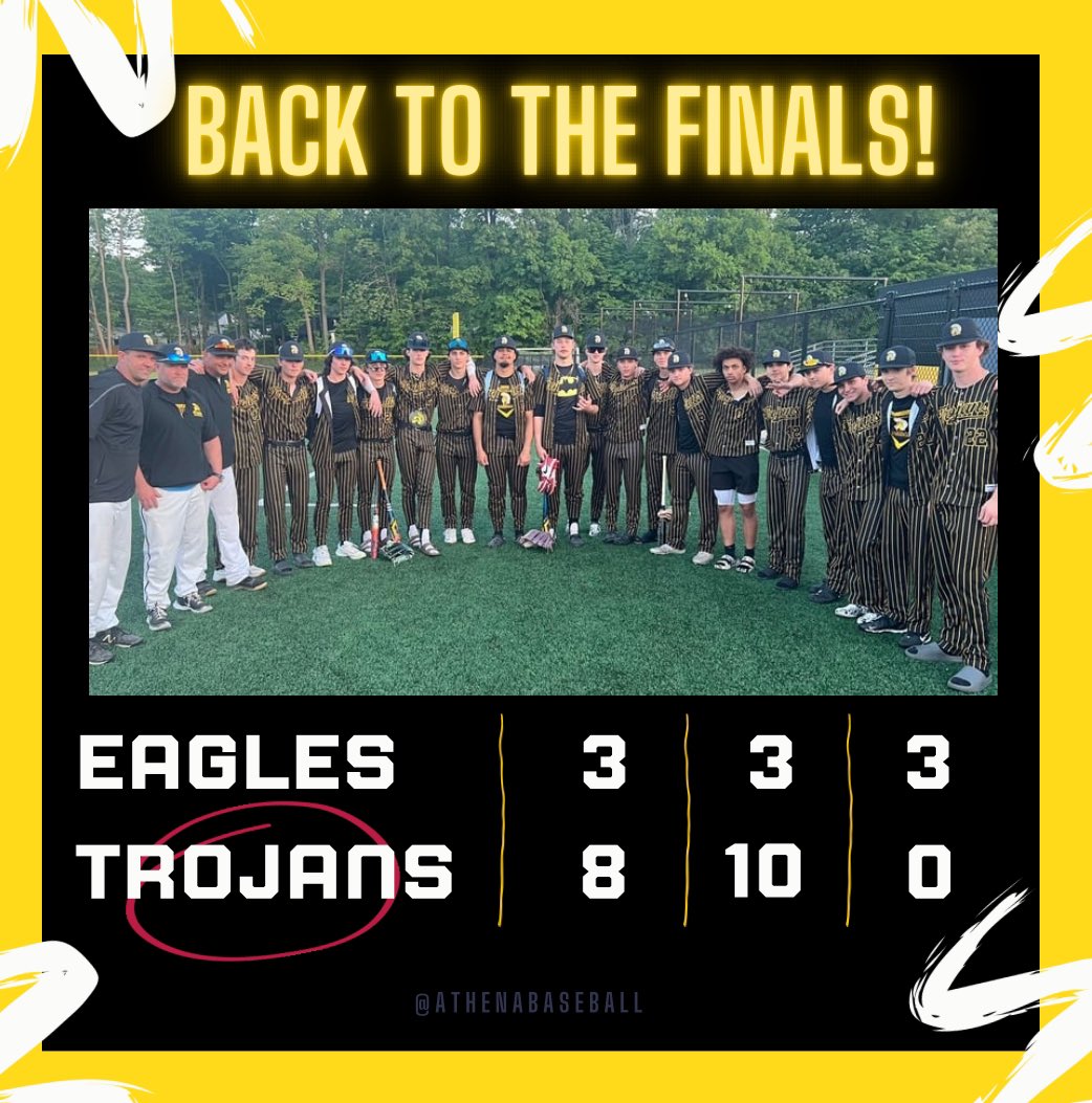 Athena Baseball (@athenabaseball) on Twitter photo The Trojans are headed back to the finals! Derrick Allen was dominant on the mound while the Trojans put up 8 runs led by Sammy Saucke 3/3 with 3 RBIs and Connor Osier with a 3B and 2 RBIs. <a href="/PrimetimeBall_/">Primetime585⭕️</a> <a href="/jjDandC/">James A. Johnson</a> The Trojans are headed back to the finals! Derrick Allen was dominant on the mound while the Trojans put up 8 runs led by Sammy Saucke 3/3 with 3 RBIs and Connor Osier with a 3B and 2 RBIs. <a href="/PrimetimeBall_/">Primetime585⭕️</a> <a href="/jjDandC/">James A. Johnson</a>