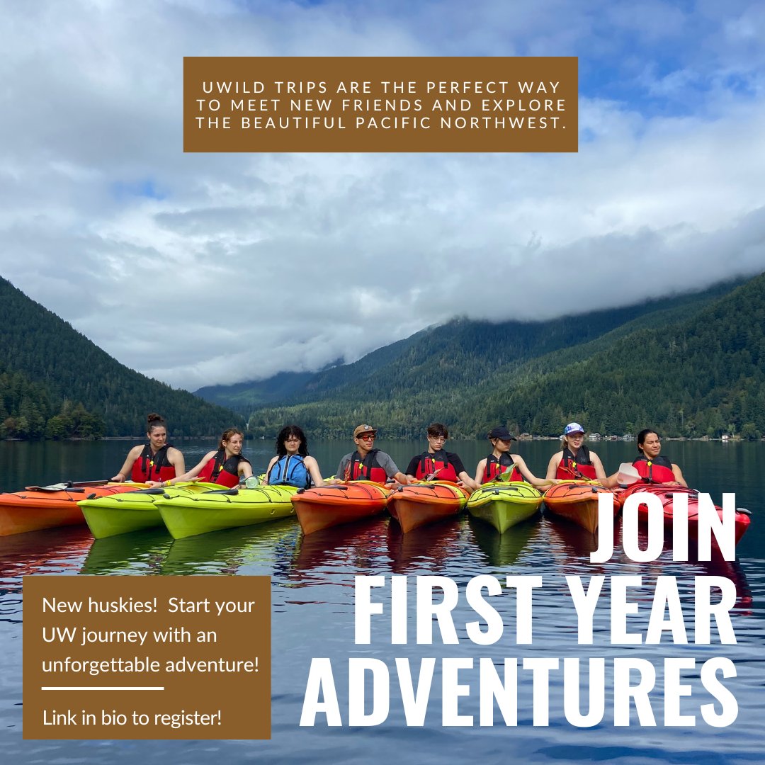 UWRecreation's tweet photo. 🌲🐾 Welcome, First Year Huskies! 🐾🌲

Kick off your UW journey with an epic adventure! From sea kayaking to mountaineering, our First Year Adventures have something for everyone. Build friendships, explore the great outdoors, and make memories before fall quarter begins. 🛶🏔️✨ https://t.co/sT03NaEMJQ