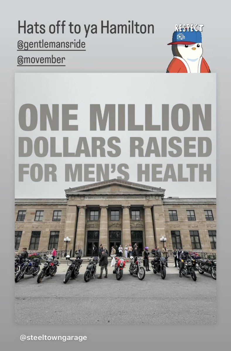 IMClarkie's tweet photo. The Distinguished Gentleman’s Ride 2024 for men’s health. Hamilton Ride raised $114k, #1 in 🇨🇦, 172 riders! And over $1MM in 8 years. 👏🏼It’s not too late to support your men. 💙

https://t.co/ypvV45FOUy

#DGR2024 #SideBySideWorldwide #DistinguishedGentlemen https://t.co/H2FlmkXqwj