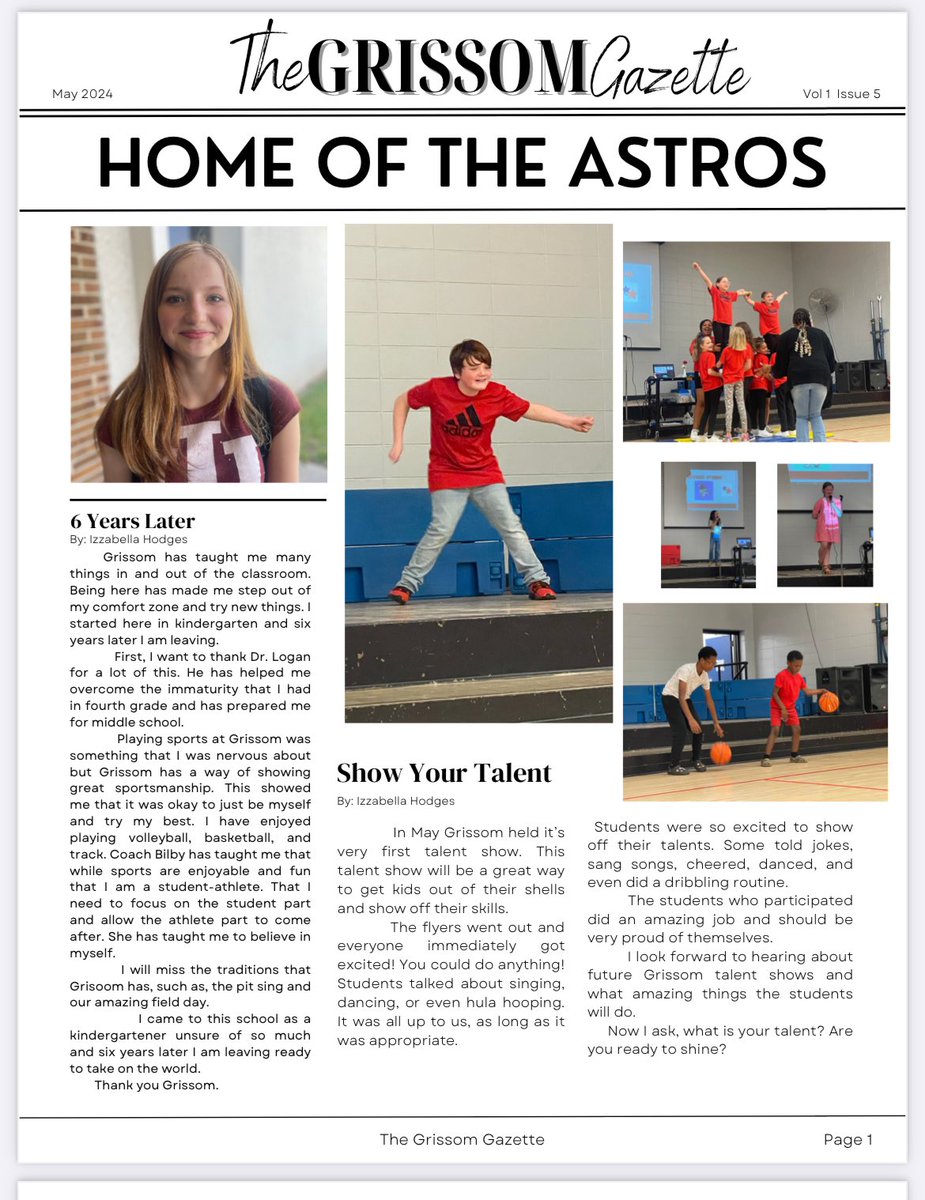 Grissom_MCS's tweet photo. Check out our last issue of the Grissom gazette for the school year. A big thank you to @MrsCBilby for all your hard work this year with this group! 💻 https://t.co/GA4sLq8tRp