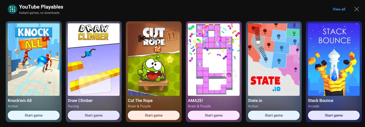 Urbfilms's tweet photo. Wtf are "youtube playables" lol the youtube home page is so bloated now between shorts, videos, and now games??? https://t.co/oiEGZmYDMa