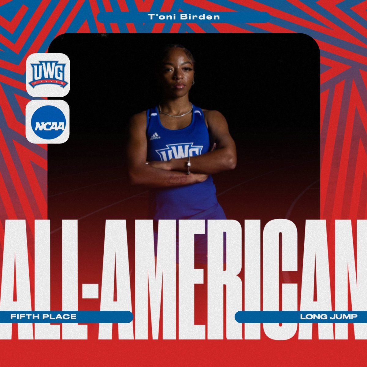 ANOTHER 🇺🇸All-American🇺🇸 honor and top-five finish for T'oni in the long jump! #WeRunTogether