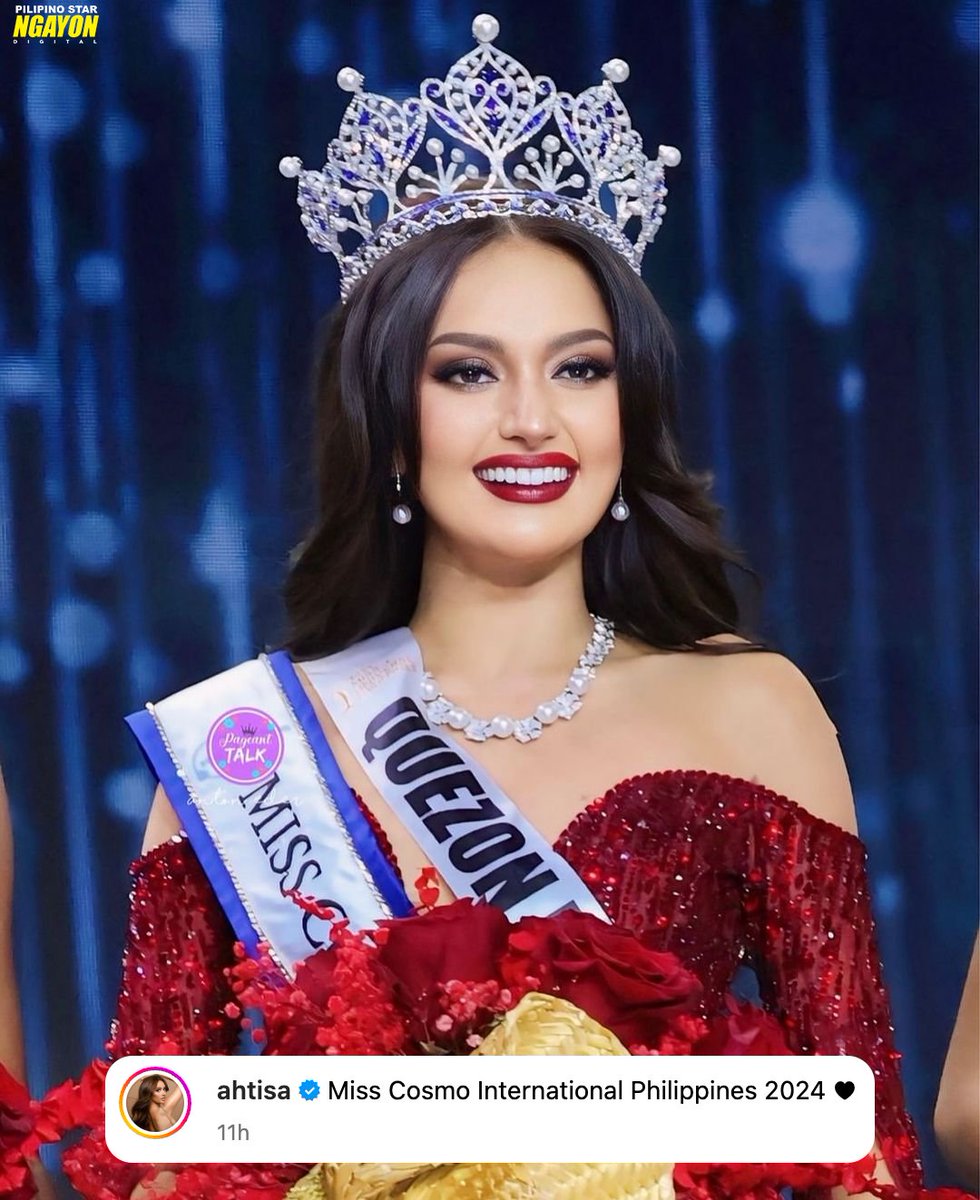 Miss Cosmo Philippines 2024 na si Ahtisa Manalo, nag-post sa Instagram ng gorgeous-looking photo mula sa ginanap na Miss Universe Philippines coronation night. (Instagram/ahtisa)
