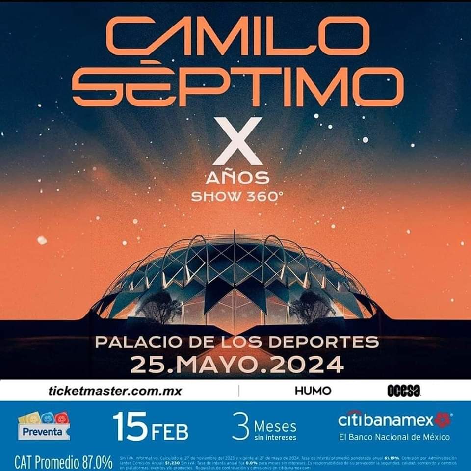 Camilo Séptimo celebra su primer década con un show bastante diferente 😎🤟🙏 esta ocasión lo hará en el Palacio de los Deportes con un show 360° 🔥🌶️ ¿Estás preparado para ésto? 👀
