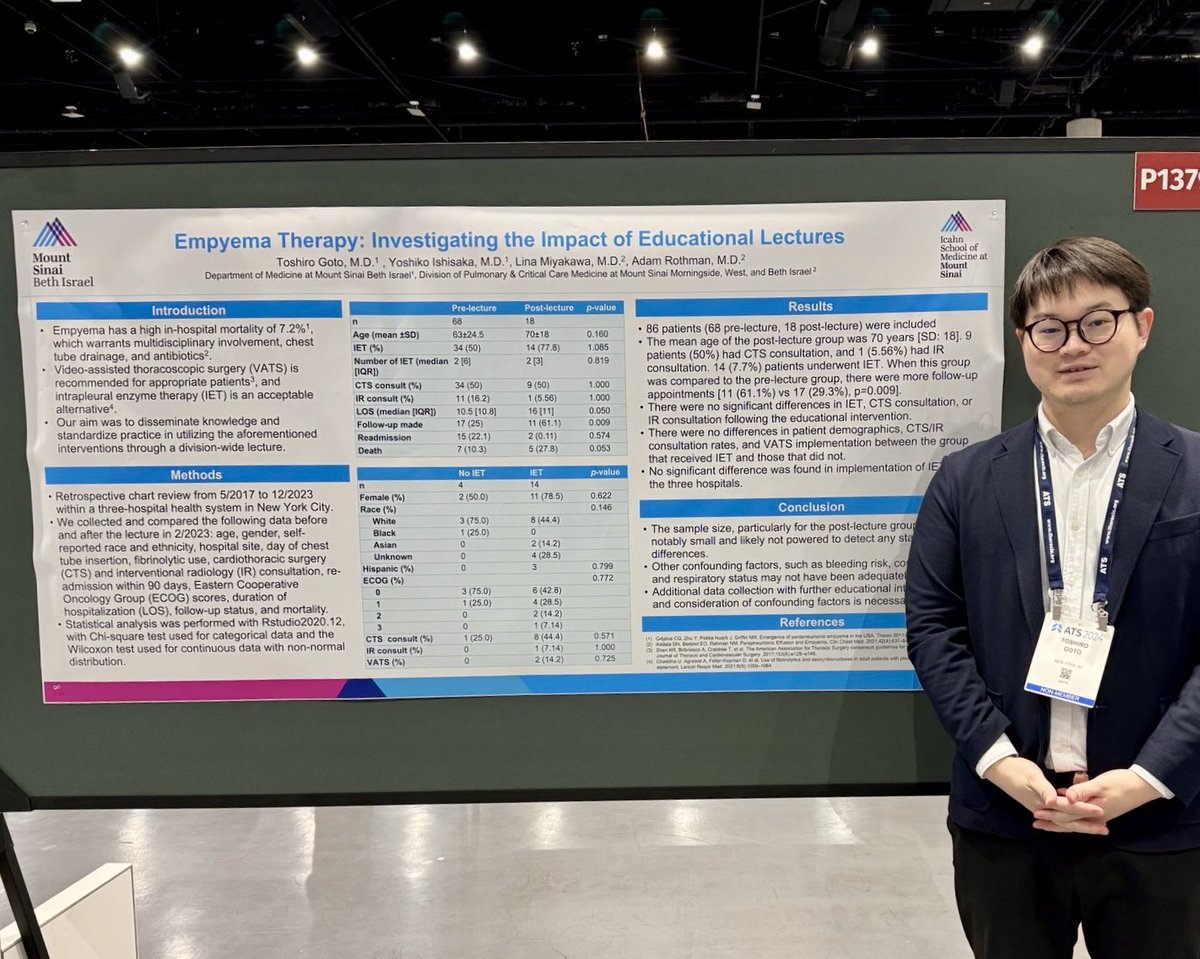Lina Miyakawa (she/her) (@linamiyakawa) on Twitter photo Congrats to Drs. Keshav Dixit, Bridget Dolan & Toshiro Goto on presenting their work at #ats2024 - the future of PCCM is bright! 🎉
Excited to have supported these talented residents from <a href="/MSBI_IM/">Mount Sinai Beth Israel Internal Medicine</a> & <a href="/SinaiMSW/">Mount Sinai DOM at Morningside and West</a> at <a href="/atscommunity/">American Thoracic Society (ATS)</a> 🫁 Congrats to Drs. Keshav Dixit, Bridget Dolan & Toshiro Goto on presenting their work at #ats2024 - the future of PCCM is bright! 🎉
Excited to have supported these talented residents from <a href="/MSBI_IM/">Mount Sinai Beth Israel Internal Medicine</a> & <a href="/SinaiMSW/">Mount Sinai DOM at Morningside and West</a> at <a href="/atscommunity/">American Thoracic Society (ATS)</a> 🫁