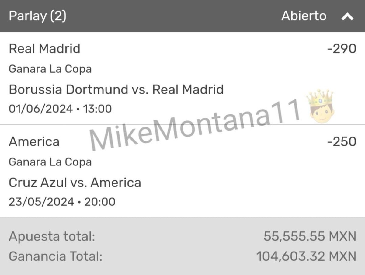 "APUESTA TUMBADA" CON DINÁMICA 🤑 RÉCORD: 7-2✅
$5,000 MXN 10 GANADORES $500 C/U SI GANAMOS ESTA APUESTA YA SABEN SOLO NECESITAN DAR LIKE, RT Y SEGUIRME PARA PARTICIPAR
VAMOS POR EL CAMPEONATO DE AMBOS EQUIPOS
CHA CHAAAAUUUU🤑🥷⚽🎰