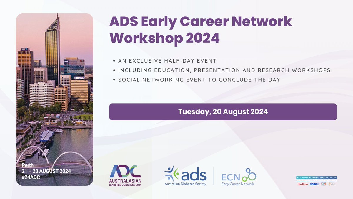 Calling all early career ADS members attending #24ADC! Join us for an exclusive half-day workshop on Tuesday, 20 August 2024. This workshop will focus on research, education, professional development and networking.

Learn more and register: diabetessociety.com.au/ads-ecn-events/