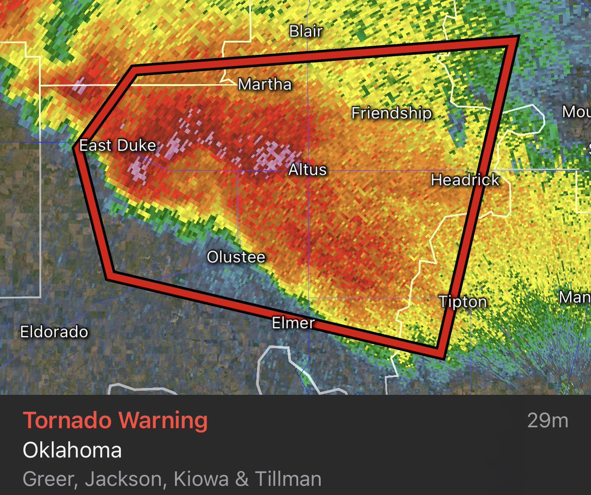 🔴 BREAKING: A PDS (PARTICULARLY DANGEROUS SITUATION) Tornado Warning has been issued for Greer, Jackson, Kiowa, and Tillman counties in Oklahoma! At 7:36 PM CDT, a confirmed large and extremely dangerous tornado was located near Olustee, moving east at 25 mph. We are currently