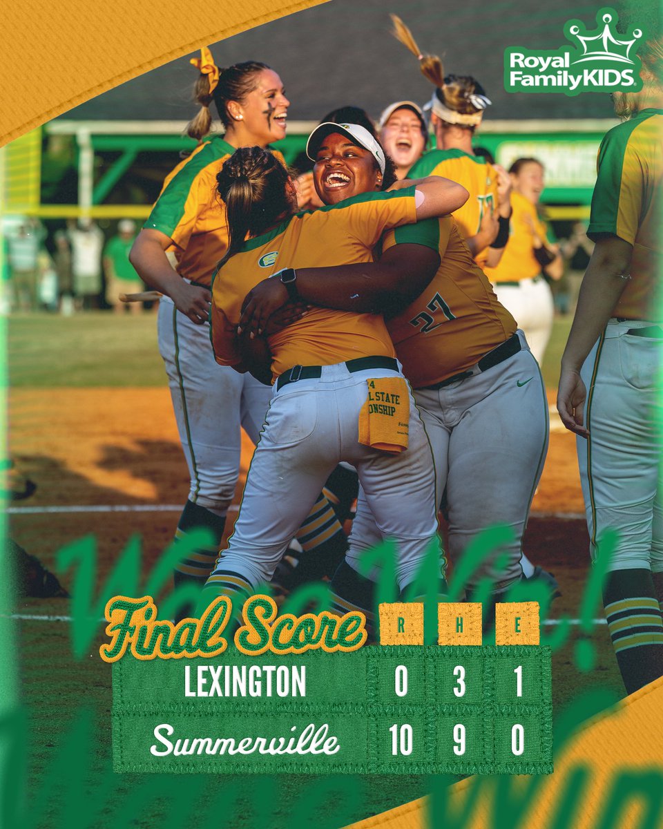 Your Lady Wave get it done in game two! 10-0 Wave!

We repeat as back to back AAAAA State Champions! 

Thank you to our fans, friends, family and the entire Summerville community for your support!

GO. BIG. GREEN!

#BackToBack | #VilleMentality