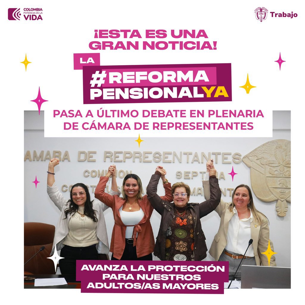 Por fin una reforma pensional que no es para aumentar la edad de pensión, como ha sido la de gobiernos anteriores. Este gobierno está a punto de hacer ley de la República la #ReformaPensionalYa que va a garantizarle pensión a más de 2 millones de adultos mayores en Colombia.