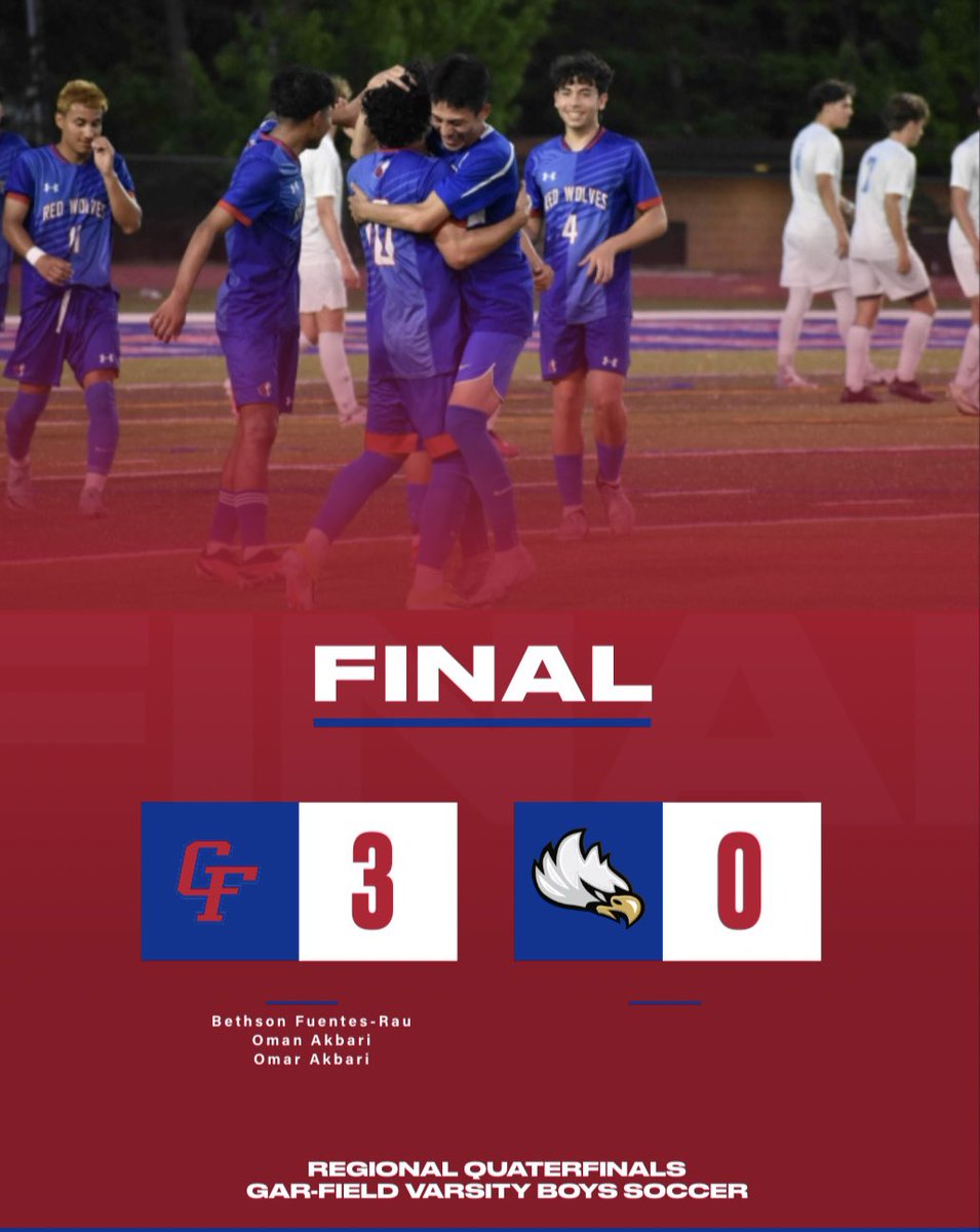 Varsity Boys played in the Regional Quarterfinal with a score of 3-0. Boys will now play in the Regional Semifinals versus Mountain View on Wednesday (5/29), at home (6:00pm start). 

Great work all around boys! Let’s keep going for more!

🔵🔴🔵🔴