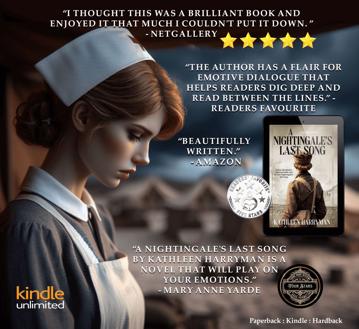 #BookReview 'A Nightingale's Last Song by Kathleen Harryman is a novel that will play on your emotions.' #KU #Kindle #Paperback #Hardback buff.ly/4bcvxHs #HistoricalFiction #HistoricalRomance #HistFic #Romance #BooksWorthReading #BookBoost #WWII #IARTG #KindleUnlimited