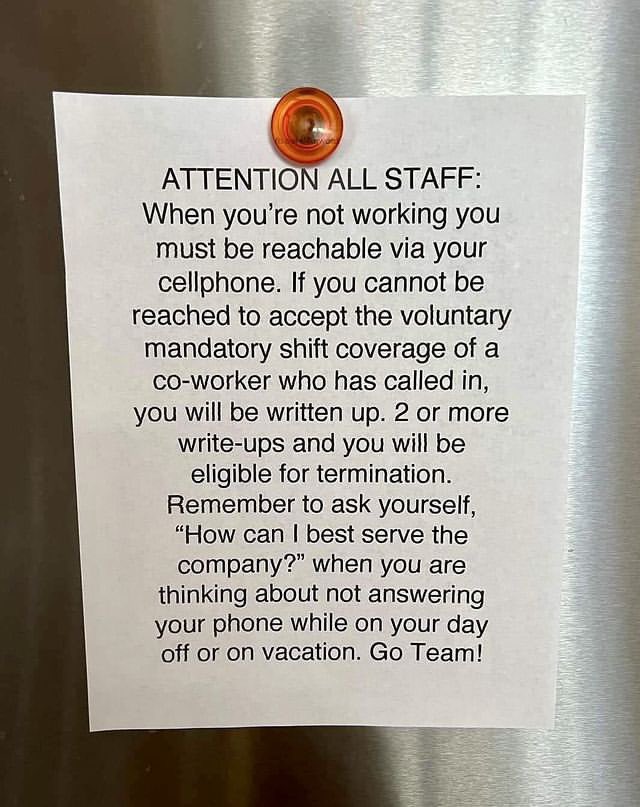 Sign seen outside a break room at X’s headquarters.