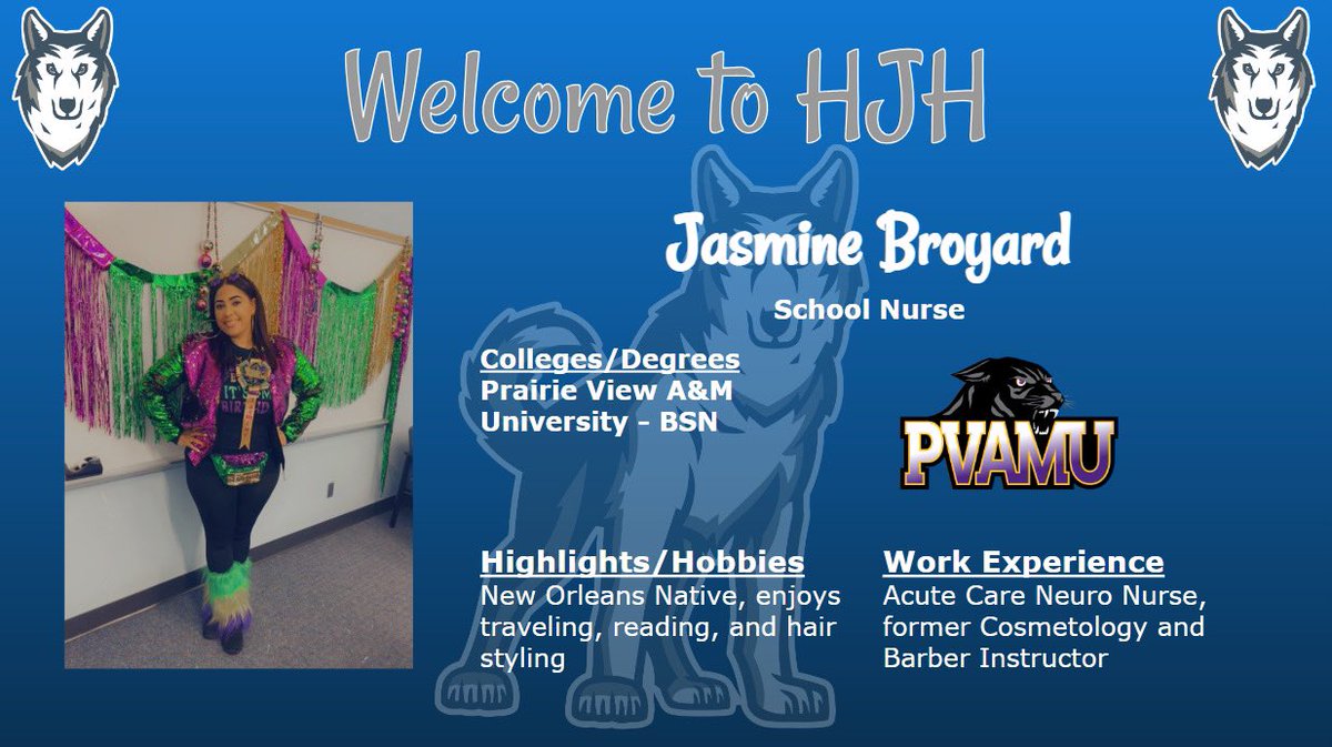 Meet our new School Nurse, Jasmine Broyard!! Welcome to our PACK!! 🩺⚕️#WeAreHaskett