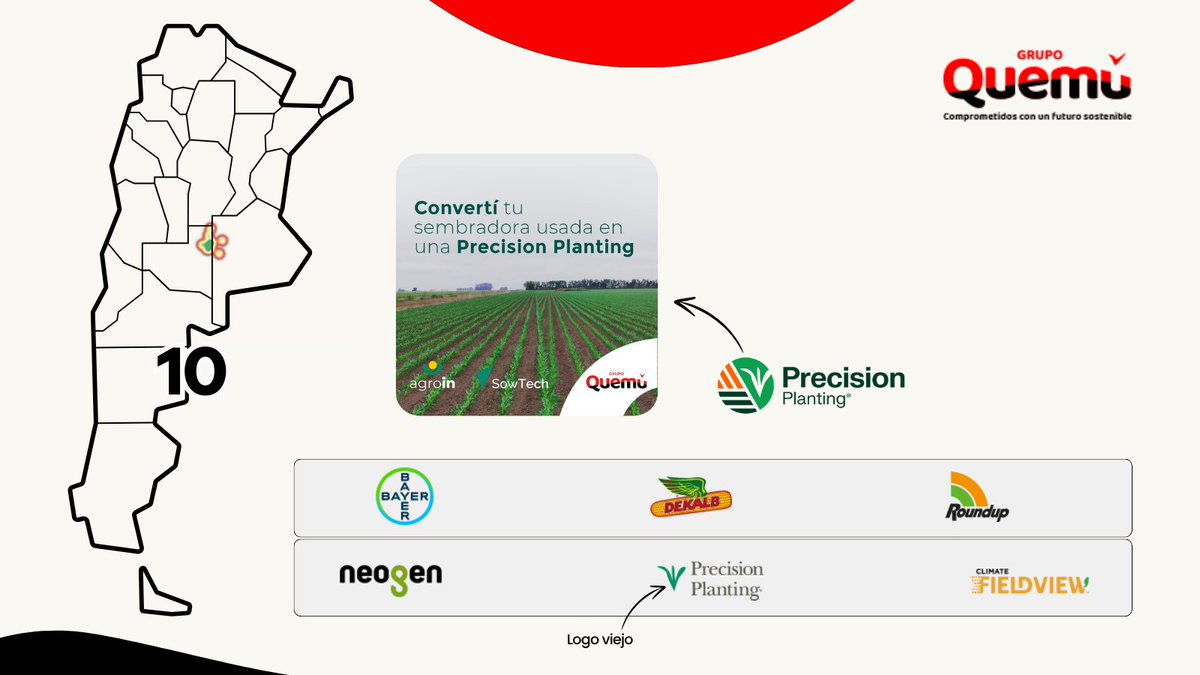 GRUPO Quemú.

Bandera full Bayer, conocen el campo y se comprometen con los clientes a trabajar de manera sustentable.
Son dealer de <a href="/PPlantingARG/">Precision Planting Argentina</a> y, la energía, la 👣 de CO2 y las aplicaciones responsables son pilares del negocio.