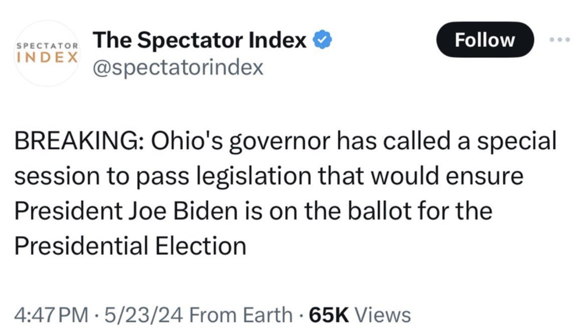 Ohio Gov. @GovMikeDeWine is a coward Democrats are filing lawsuits and indicting Trump to keep him off state ballots and this guy is calling a legislative session to get Biden *on* the ballot Even though it was the Biden who screwed up the registration Backstabbing RINO!