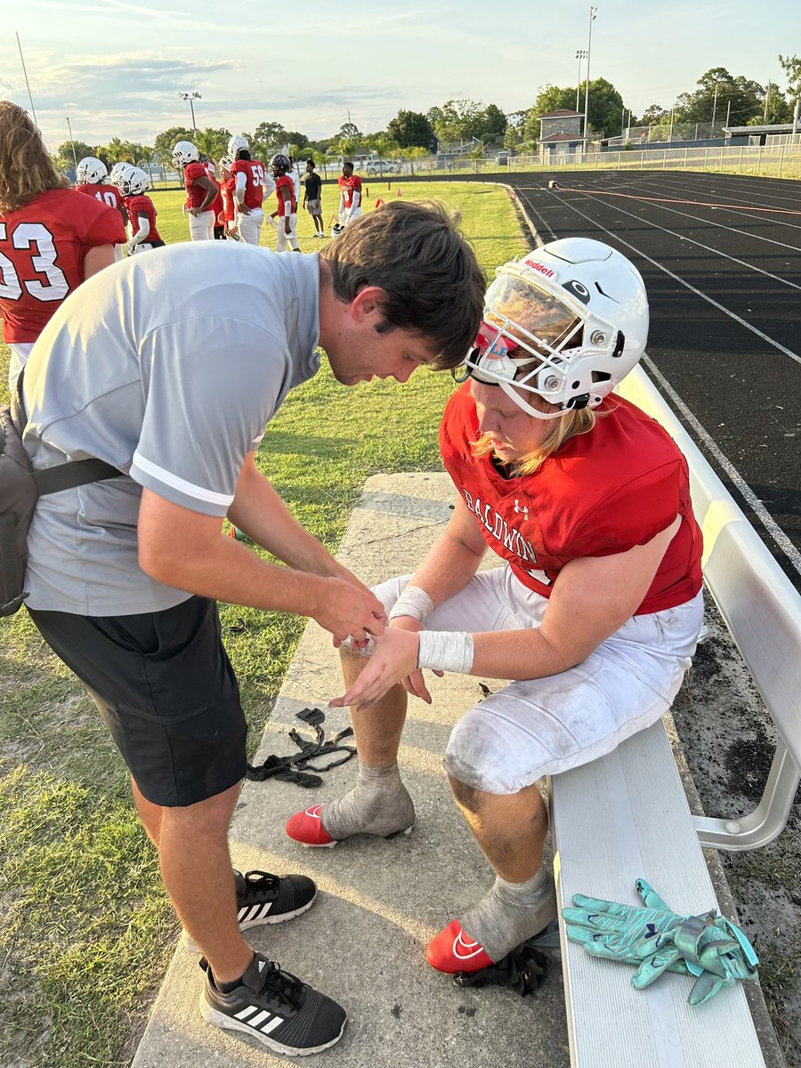 Our Athletic Trainer @bmsh_athletics keeps his players patched up and safe for competition @DuvalSchools