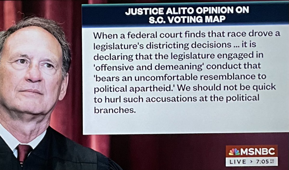 Insurrection fan Sam Alito’s actual argument in favor of racist gerrymandering is that it hurts people’s feelings to call them racist, regardless of how racist it is Also, Clarence “Uncle” Thomas wants to repeal Brown vs. Board of Education. Fuck. This. Illegitimate. Court.