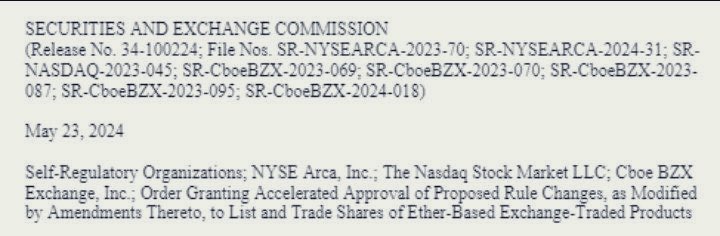 HCryptoMan's tweet photo. 🚨 BIG NEWS🚨

IT IS OFFICIALLY CONFIRMED: 
🇺🇸 U.S. SEC FINALLY APPROVED
ALL THE SPOT ETHEREUM ETFS.

SEND EVERYTHING TO #ATH 🔥 https://t.co/LjhlLsPcS0