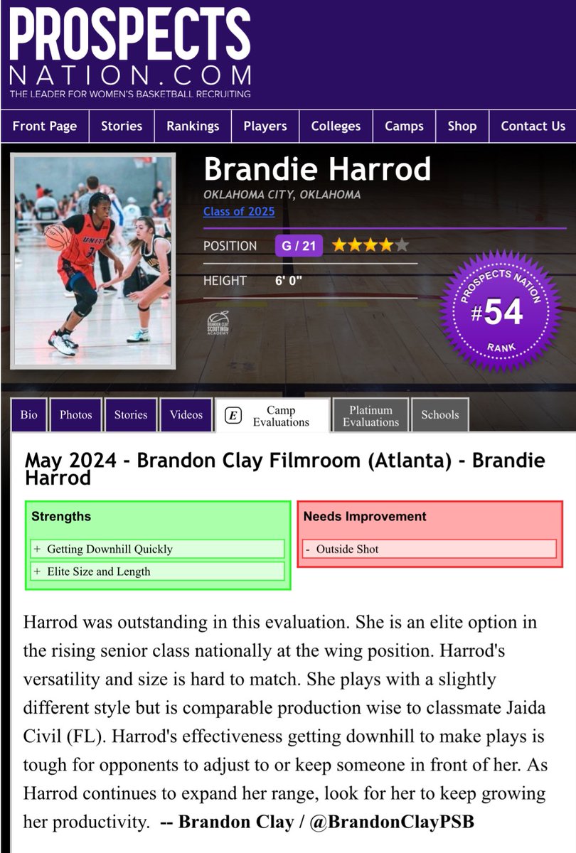 Georgia’s Head Coach @coach_abe was with us @BClayTourneys Power 48 to see a number of prospects. She found time to evaluate ‘25 Elite 60 Wing Brandie Harrod of UNITY 2025 in the process. Scholarship Offer Extended. Latest Evaluation from my 💻 on Harrod ⬇️⬇️⬇️