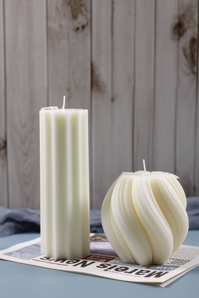 Flat-topped Gear Candle & Swirl Candle #CandleLights #UniqueDecor #HolidayCheer #WeddingIdeas #FestiveFun #HomeDecor #PartyIdeas #CandleLovers #Spiritual #Relaxation #CozyEvenings #CandleLight #WarmGlow #Peace #Tranquility #Lighting #ScentedCandles #Candles #SoywaxCandles