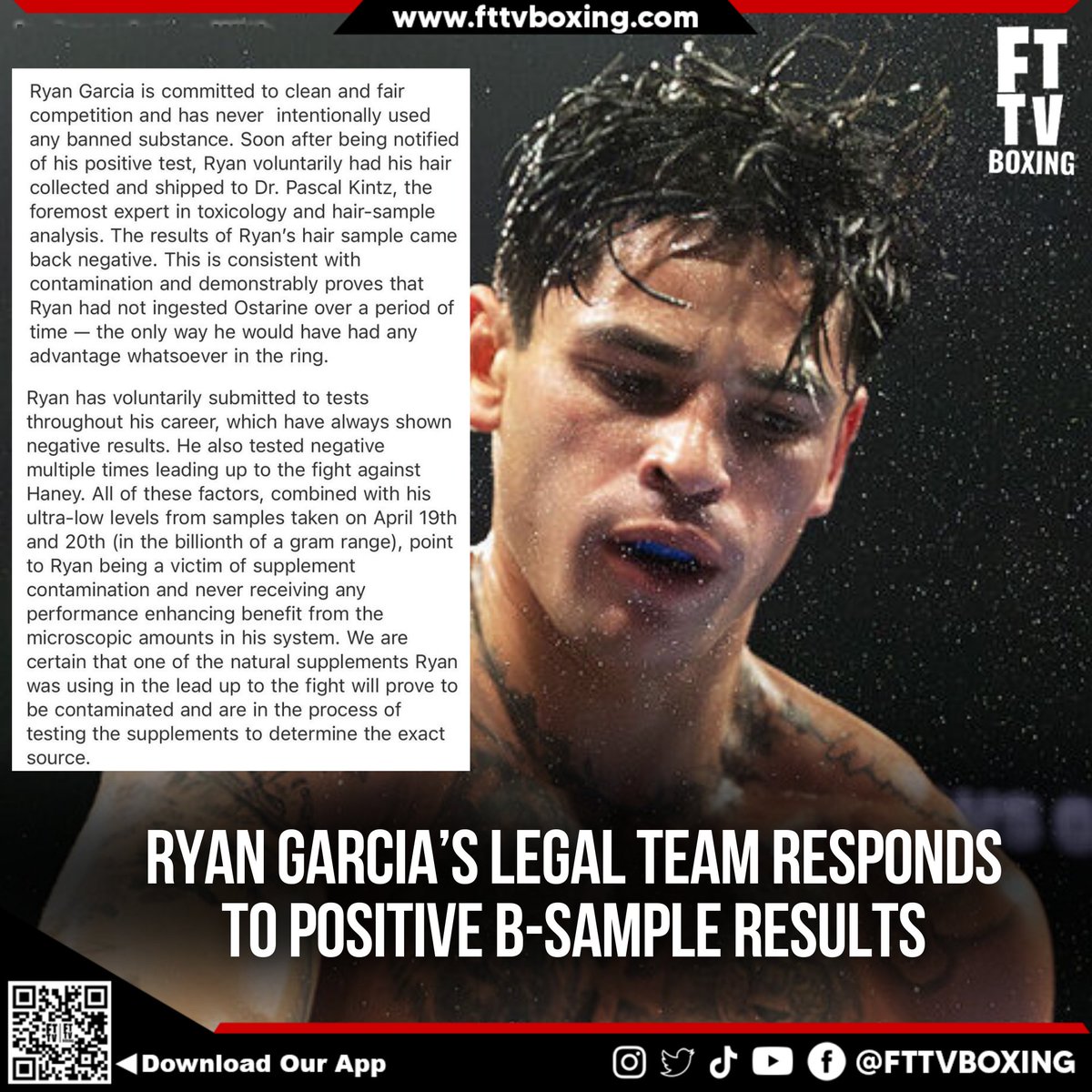 Legal Team Cites Negative Hair Test, Claims Contamination!- Do you believe Ryan Garcia’s claim of supplement contamination, or do the positive tests prove otherwise?

#RyanGarcia #BoxingNews #DrugTest #Ostarine #DevinHaney #BoxingScandal #FightNight #BoxingCommunity #LegalBattle