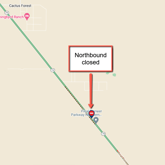 *CLOSURE* SR 79 NB is closed near Cactus Forest due to a brush fire at MP 122. Expect delays and seek an alternate route. There is no estimated time to reopen the highway. For real-time traffic info, check az511.gov and the AZ511 app: bit.ly/AZ511app