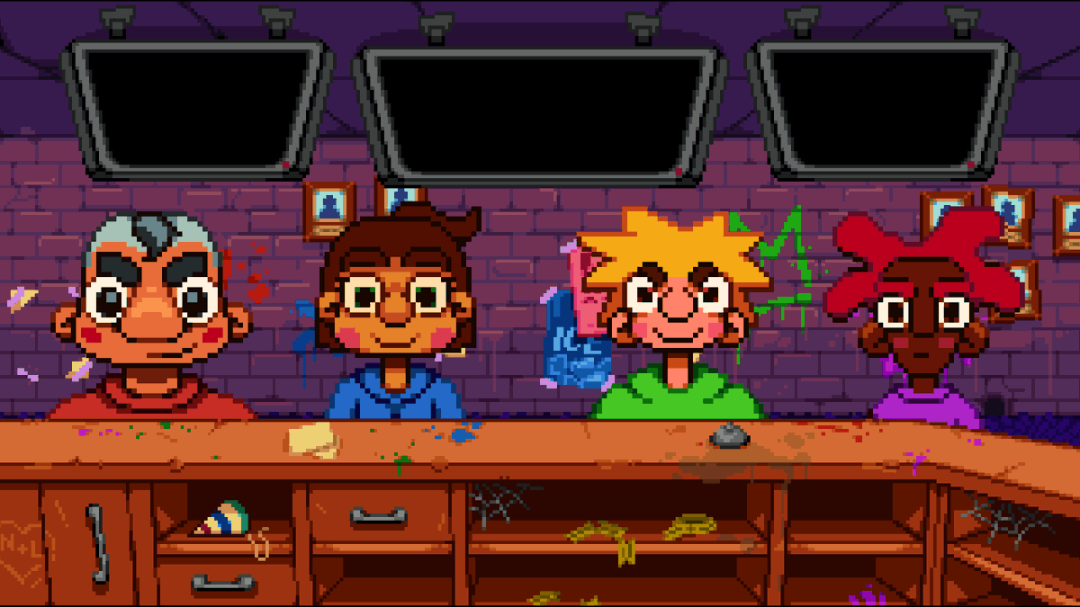 Who else rocks a three monitor setup? This arcade employee sure does! (until we decide to change this screen😭)

Art done by the wonderful @ruedischmuedi !!

#indiegame #gaming #indiedev #airhockey