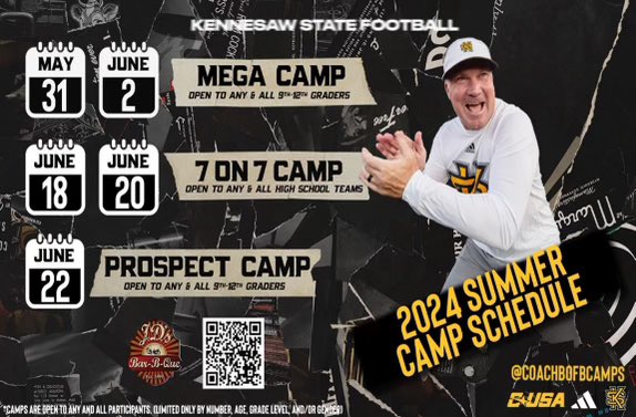 Incredibly grateful for the invite from Coach Mike Pelton to attend the Kennesaw State camp! @BohannonBrian @CoachLiamKlein @kennesawstfb @CoachBenji @CoachGBagley @NHSRaidersFB @RecruitNavarre @AHoughtonWilson @MardieWilson @LegacyAthletic9