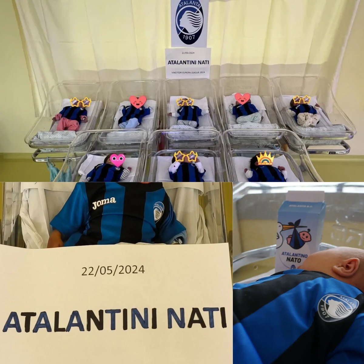 Desde hace 15 años, el Atalanta regala la camiseta del club a todos los niños que nacen en el hospital Papa Giovanni de Bergamo. Ayer, el hospital publicó la foto de los recién nacidos que podrán decir que nacieron el día del primer título internacional de su equipo. QUÉ
