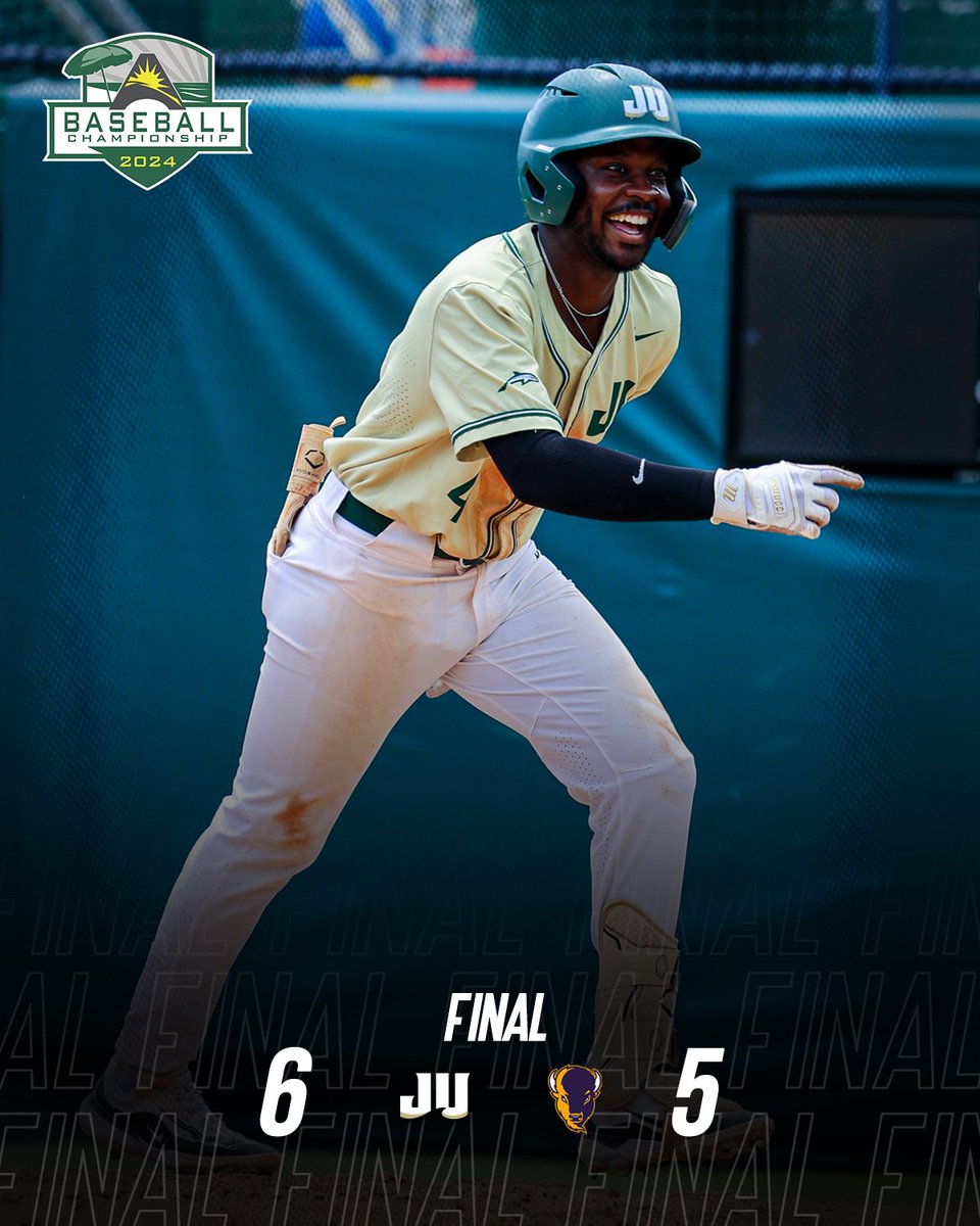 ⚾️PHINS UP⚾️ @JUBaseball scores 5️⃣ in the 8th to complete the comeback & defeat the Bisons in #ASUNBSB Championship Pool Play! 💯 #ASUNBuilt | #JUPhinsUp 🐬
