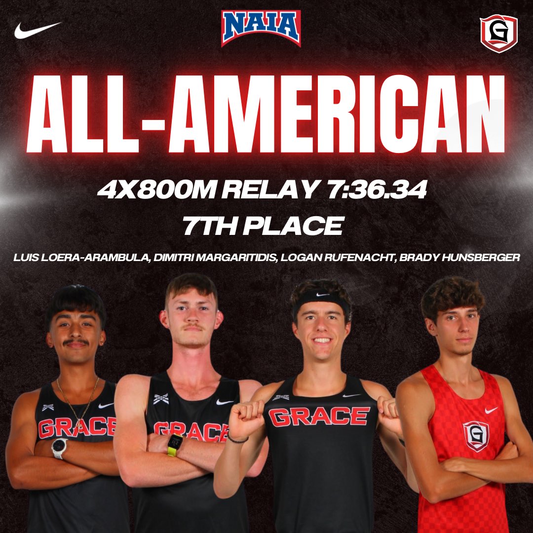 GraceCollegeXC's tweet image. 💥🔥
Ending day ✌️ with ✌️ more NAIA All-American finishes!! 

Congratulations to BOTH of our 4x800m Relay teams‼️⤴️

#fortheJOY #ReptheG #FAMILY 🙌

TOMORROW➡️ Men’s 1500m Final and Women’s 800m Final for Day 3️⃣
@GraceCollegeTF