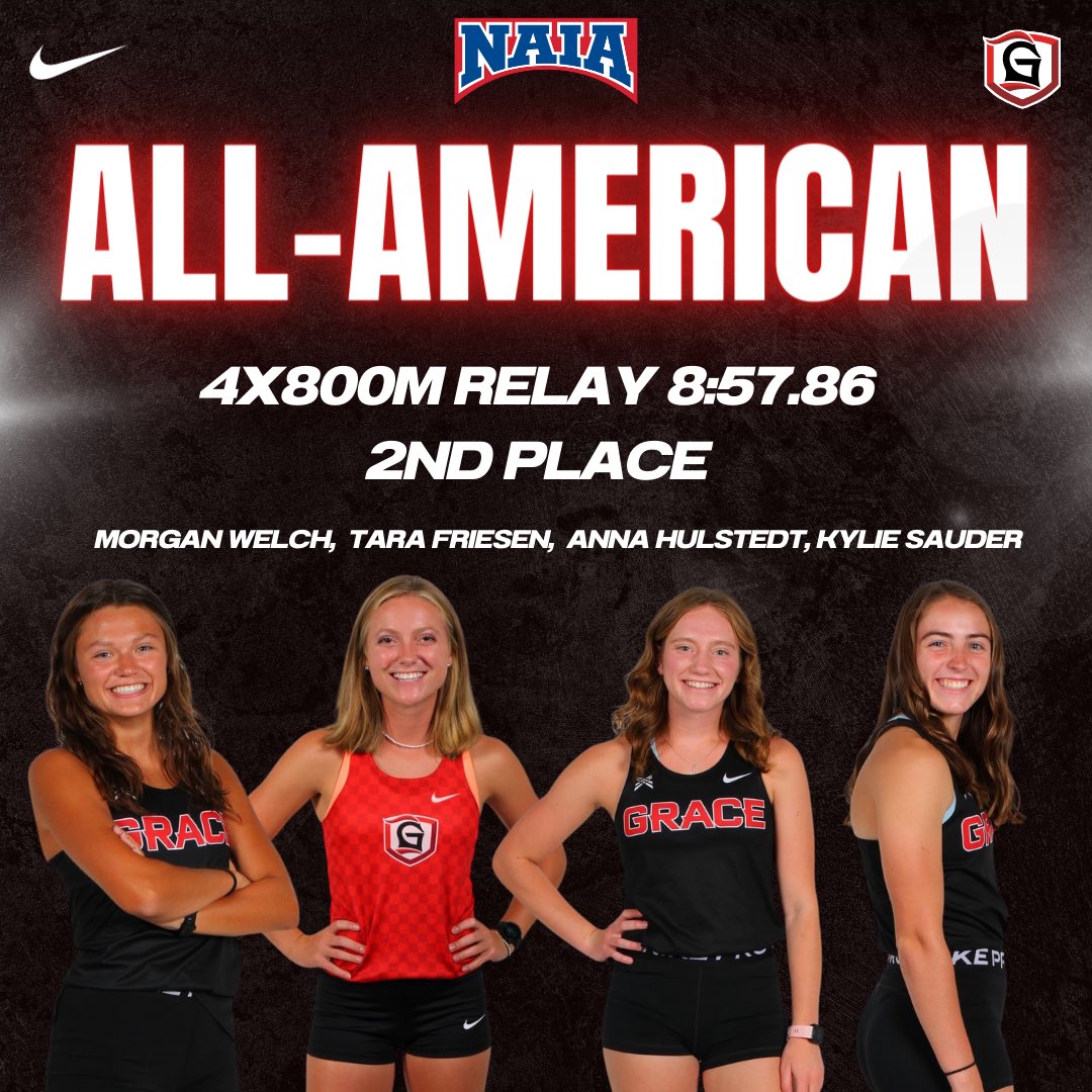 GraceCollegeXC's tweet image. 💥🔥
Ending day ✌️ with ✌️ more NAIA All-American finishes!! 

Congratulations to BOTH of our 4x800m Relay teams‼️⤴️

#fortheJOY #ReptheG #FAMILY 🙌

TOMORROW➡️ Men’s 1500m Final and Women’s 800m Final for Day 3️⃣
@GraceCollegeTF