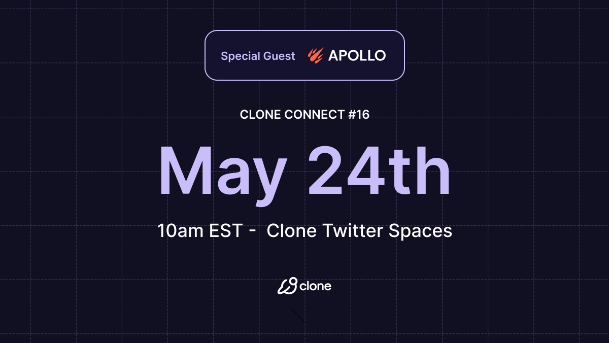 Join us this Friday, May 24th at 10:00AM EST for our sixteenth episode of Clone Connect! 🪐 In this episode, @0xmark_clone will be joined by @ApolloByZeus to discuss how @ZeusNetworkHQ is helping strengthen Solana DeFi with $zBTC. x.com/i/spaces/1yqkd…