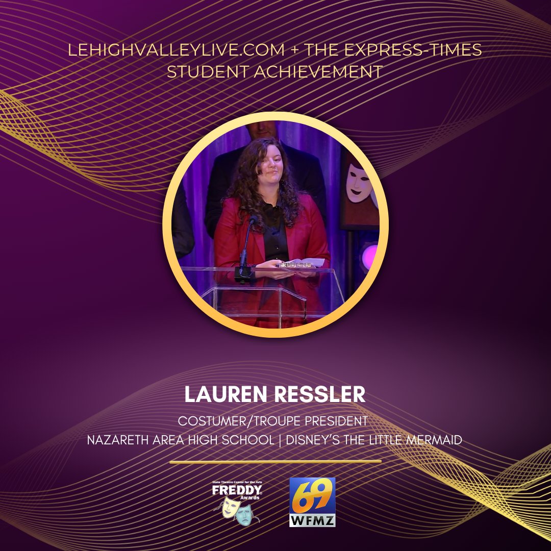 freddyawards's tweet photo. https://t.co/MGfadtMkaJ + The Express-Times Student Achievement goes to Lauren Ressler – Costumer/Troupe President | Nazareth Area High School | Disney’s The Little Mermaid 🎭 #FREDDYAwards #FREDDY2024

View acceptance speeches and performance videos here: https://t.co/70QfascdED https://t.co/g5FEKmd5S5
