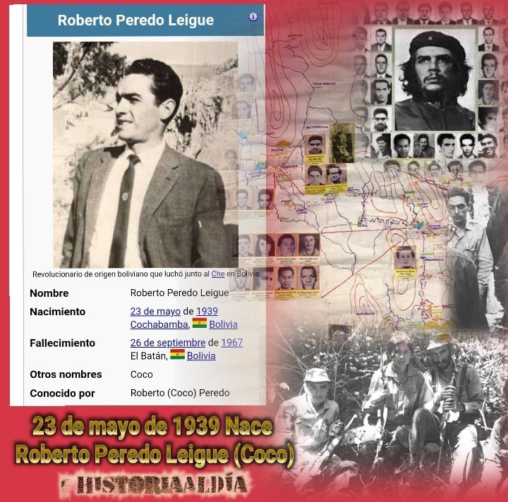 📆 Hoy, Aniv. 85 del natalicio de Roberto Peredo Leigue. 💪 Combatiente 🇧🇴 de la guerrilla del #Che, fue uno de los cuatro militantes del PCB asignados por Mario Monje al trabajo con los enlaces 🇨🇺. ☝️Formó parte del grupo de la vanguardia de la guerrilla. #HistoriaAlDía