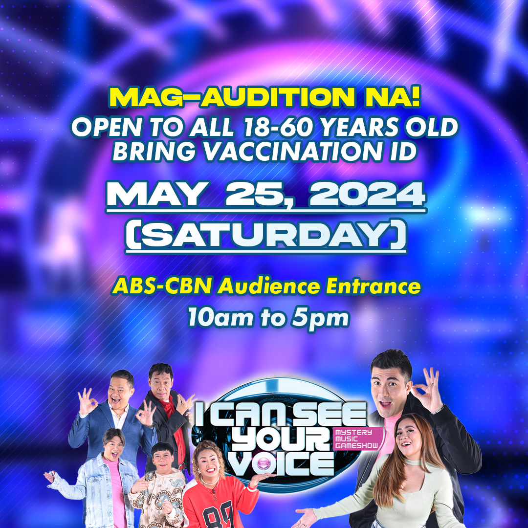 🔎 HETO NA TALAGA! FINAL NA! 😂 Mapa SEEntunado man o SEEnger, lahat ay welcome dito sa #ICanSeeYourVoice! MAG-AUDITION NA! 🗓️ MAY 25 (SATURDAY) 📍 ABS-CBN Audience Entrance ⏰ 10AM to 5PM ONLY WATCH MORE VIDEOS VIA: youtube.com/@ICSYVPH youtube.com/@ICSYVPH