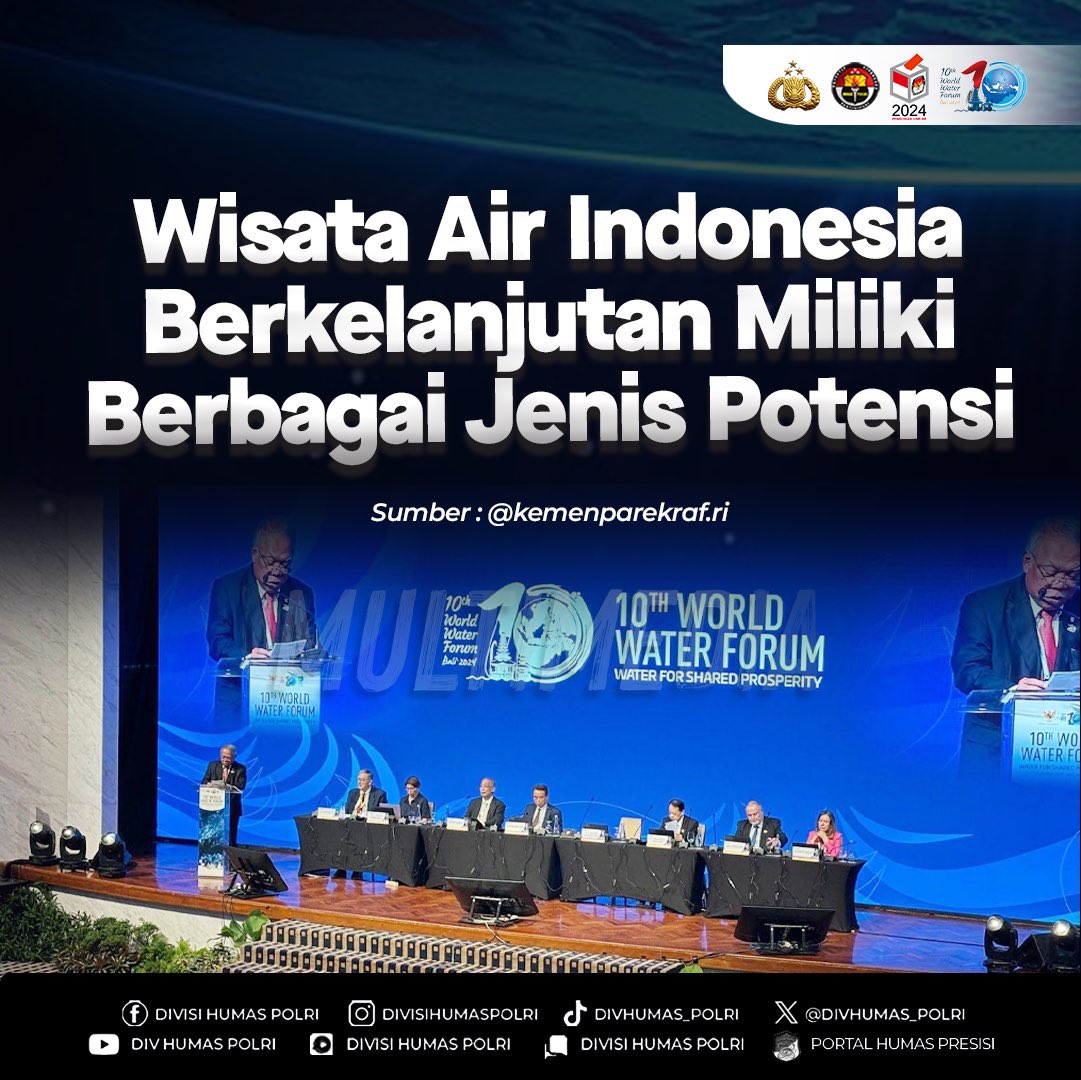 HumasPoldaJatim's tweet photo. Indonesia terus mendukung dalam pengembangan wisata air yang memiliki banyak potensi. Bersama kita #SuksesLaksanakanWWF10 Pastikan Berhasil Amankan Acara  berlangsung https://t.co/cSM4ngTFT9