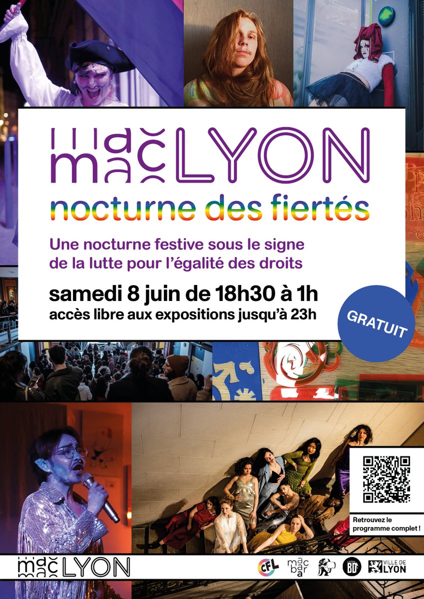 ⏳ Une soirée festive sous le signe de la lutte pour l'égalité des droits ! Au programme de la soirée : atelier posters, waacking, drag shows, lectures performées, dessin en live et dj sets ! Le 8 juin après la Marche des Fiertés 🏳️‍🌈
👉 mac-lyon.com/fr/programmati…