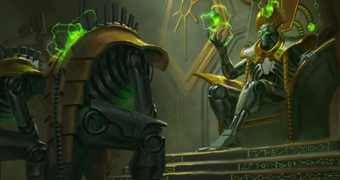 I adore that our main character of our upcoming Necron game is a Vargard. I really hope we will see a lot of interactions with her Nemesor/Phaeron/Phaerakh.
That is one of the best parts of Necrons for me. 

I adore the relationship of Cryptek Zaa and Nemesor Amarkun. 💚💙🥺