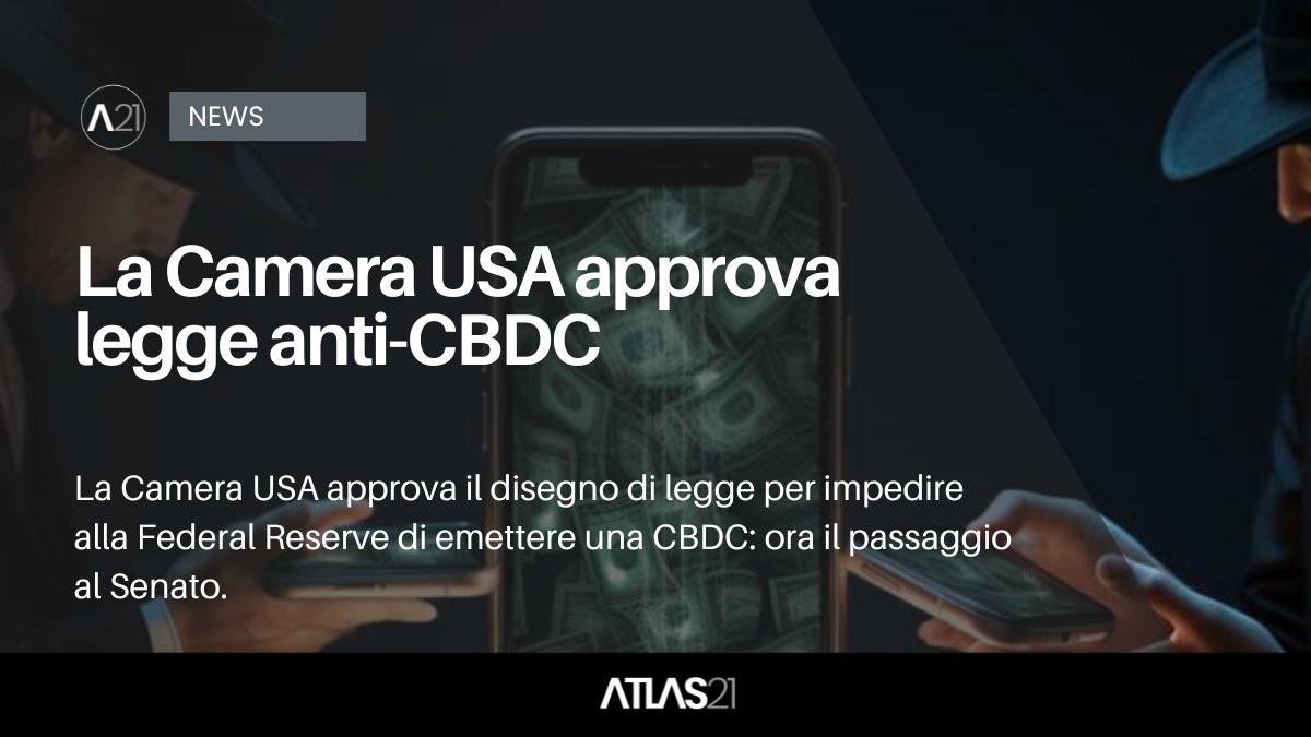 CBDC - La Camera USA approva legge anti-CBDC

Il 23 maggio la Camera dei Rappresentanti degli Stati Uniti ha approvato il CBDC Anti-Surveillance State Act. Il disegno di legge H.R. 5403 è stato sostenuto da 213 repubblicani e tre democratici che hanno votato a favore, mentre 192