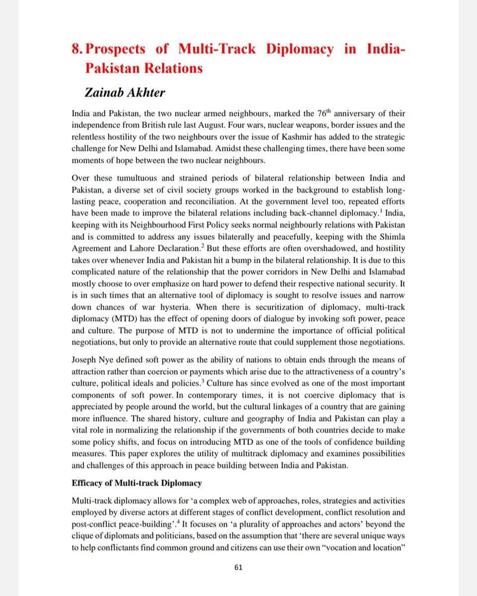zainabzingpa's tweet photo. My new book chapter, "Prospects of Multi-Track Diplomacy in #India-#Pakistan Relations", is published and is available online. Click the link below to access the full article, Chapter 8, Page 61, date of Publication 20 May 2024. @ORCA_India #softpower 
 https://t.co/RBQ7uBp9BY https://t.co/Vi391d84yH