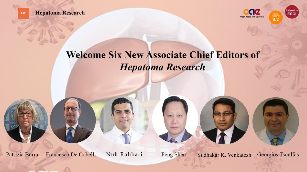 🙌 🙌 We are so thrilled to announce the appointment of six world-renowned scientists as #Associate #Chief #Editors of @HepatomaRes. #MedEd Their addition will undoubtedly bring new vitality and professional depth to the journal. 🎀More information: oaepublish.com/news/hr.787