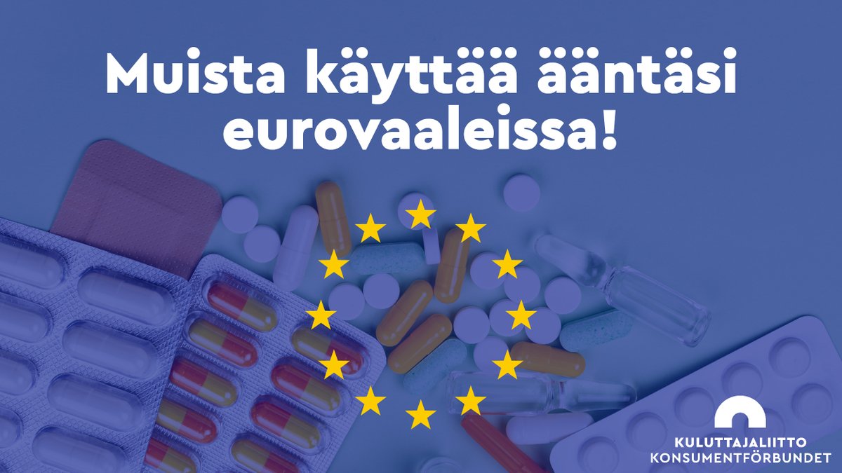 #Eurovaalit tulevat! 🇪🇺 Lääkkeiden saatavuuden ja kohtuuhintaisuuden turvaaminen on yksi Kuluttajaliiton kärkitavoitteista. "Tarvitsemme EU-tasoista yhteistyötä", kirjoittaa @LumijarviJulia: kuluttajaliitto.fi/euvaalit3

Oletko jo tutustunut tavoitteisiimme? 👉 kuluttajaliitto.fi/eurovaalit24