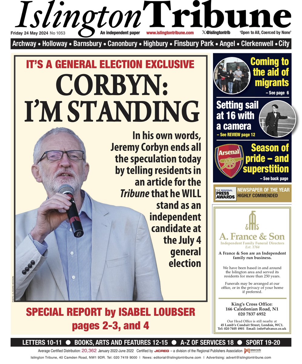 Get your Islington Tribune today – as Jeremy Corbyn exclusively confirms in his local paper that he WILL be on the ballot paper in Islington North