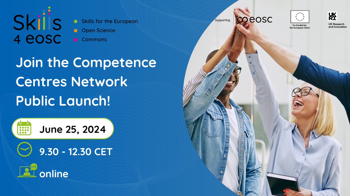 🚀 Registrations now open for the public launch of the #Skills4EOSC Competence Centres Network! 

Join us on 25 June 2024, 9.30-12.30 CEST 
📚 Discover the network fostering knowledge transfer on #OpenScience, FAIR &amp; the #EOSC 
🔗 Register now: bit.ly/S4E_CCs_Network